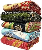 Couverture en patchwork Kantha en coton, réversible, cousue à la main à partir de sari indien vintage, vente en gros, couette Gudari