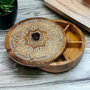 Boîte de rangement à épices en bois naturel imprimé, écologique, avec réglage de la finesse, revêtement lisse et brillant, passe au lave-vaisselle - Product Image 4