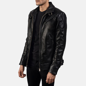 Veste en cuir de motard, bomber et décontractée de qualité supérieure pour la vente en gros, veste en cuir véritable pour hommes avec logo personnalisé - Product Image 3
