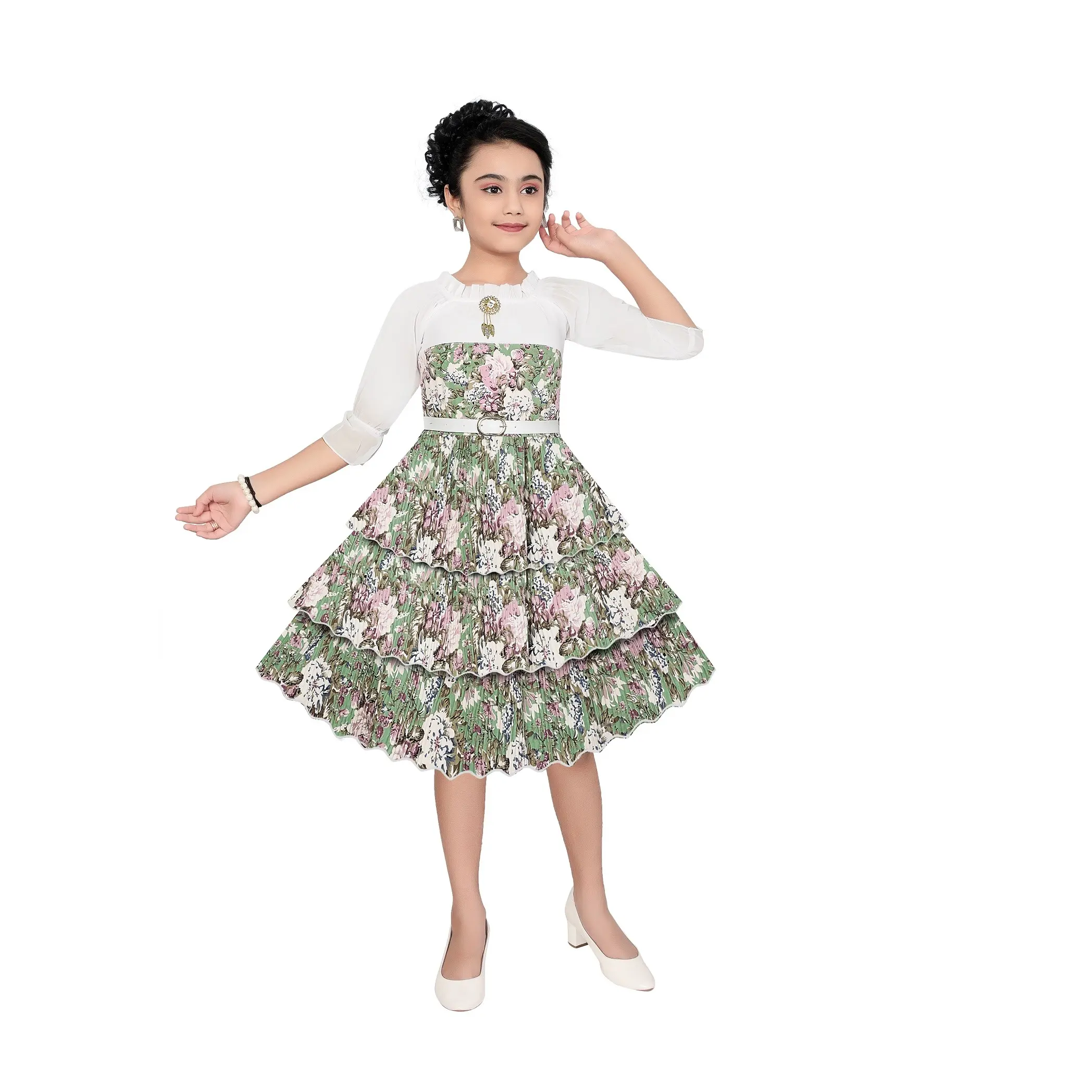 Hint ihracatçısı gündelik giyim kullanım için en çok satan pamuk karışımlı çiçek baskılı kız Midi elbise