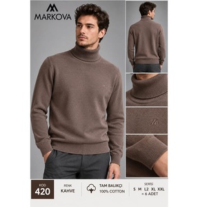 Pull col roulé pour homme MARKOVA, couleur marron, style 420, 100% coton, tissu tricoté pour l'hiver, première qualité, best-seller, vente en gros - Product Image 1