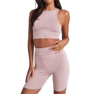 Soutien-gorge de Yoga sans couture et ensembles courts pour femmes, genouillère solide, motif quantité minimale de commande, 2 pièces, vêtements de gym, nouveau style, 100% coton, plus populaire - Product Image 1
