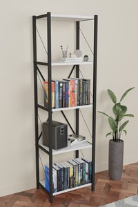 Modern 5 Tier Etagere Bookcase Steel Frame <b>White</b> <b>Shelves</b> Freestanding Backless Storage <b>Shelf</b> for Home Living Room Furniture - Product Image 6