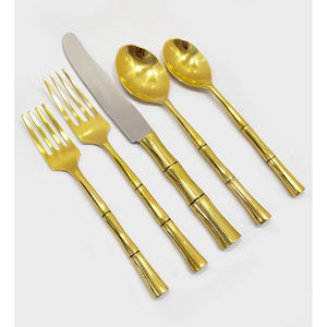 Cubiertos de acero inoxidable hechos a mano, cuchillos, tenedores, cucharas, juego de cubiertos para bodas, chapados en oro para fiesta - Product Image 1