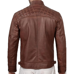 เสื้อแจ็คเก็ตมอเตอร์ไซค์หนังสีดำสำหรับผู้ชาย ขายดี พร้อมแผ่นป้องกัน CE ระบายอากาศได้ เหมาะสำหรับการเดินทางและการขับขี่ - Product Image 5