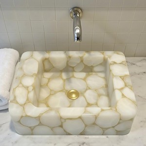 Lavabo de piedra de ágata blanca al mejor precio, fregadero Rectangular para baños de Hotel, lavabo, decoración de tocador, tocador - Product Image 1