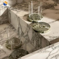 Sous-verres ronds en pierre naturelle KT STONE 300 mm, absorbants, modernes, pour table