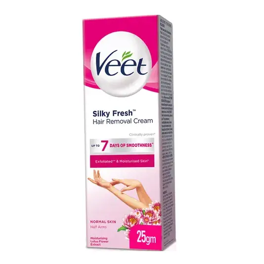 Veet Silky Fresh Hair Removing Cream für normale Haut mit feuchtigkeit spendendem Lotusblumen extrakt 25g