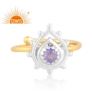 Anillo apilable de piedras preciosas de tanzanita Natural chapado en oro de 18 quilates, joyería fina Demi para mujer, regalo para ella - Product Image 2