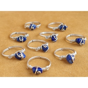 Stylish Silver Plated Fashion <b>Ring</b> with Blue Stone and Wire Wrap Design for Resale - Product Image 3