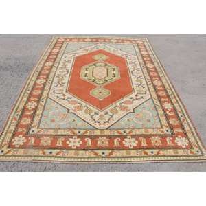 Tapis turc vintage grande surface 6.4 X 8.7ft classique rouge vert Patchwork laine Latex 10mm abstrait Rectangle couloir tapis de chambre - Product Image 1