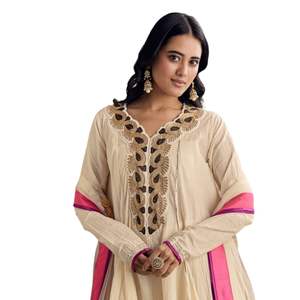 Nautral Cora Cotton Asymmetrical Kurta Palazzo With <b>Net</b> <b>Dupatta</b> Wholesale Women Ethnic Apparel OEM Factory Supplier Custom - Product Image 4