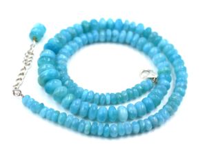 Collier en argent sterling 925 Collier de perles en forme de rondelle lisse de Larimar naturel 17 pouces - Product Image 5