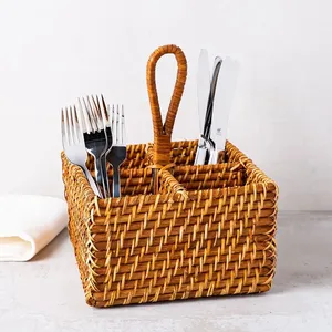 Panier à couverts rectangulaire multifonction en rotin naturel, durable, écologique et de haute qualité, organiseur d'ustensiles de cuisine - Product Image 2