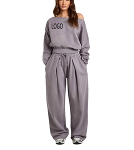 Nouvelle mode d'hiver, survêtement pour femme à épaules dénudées, sweat-shirt décontracté surdimensionné avec pantalon ample, logo imprimé en 3D, ensemble 2 pièces - Product Image 1