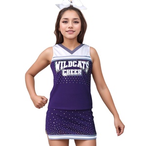 ชุดยูนิฟอร์มเชียร์ลีดเดอร์สีน้ำเงินแบบกำหนดเองสำหรับโรงเรียนมัธยมและเยาวชน ชุดยูนิฟอร์มเชียร์ลีดเดอร์สำหรับเชียร์ข้างสนาม ผลิตจากโพลีเอสเตอร์ 100% - Product Image 1