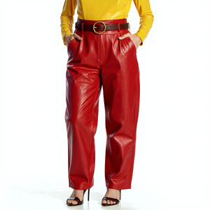 Pantalones de cuero de moda de pierna ancha para mujer, pantalones de cuero de moda con cinturón holgado con múltiples bolsillos para mujer - Product Image 3