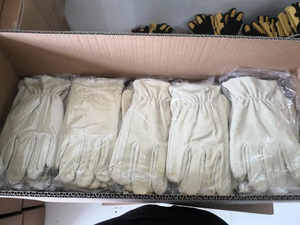 Guantes de conductor de piel de cabra de grano Premium, sin forro, fruncida espalda elástica, Pulgar trapezoidal, guantes de trabajo para trabajo de acero de construcción - Product Image 6