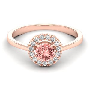 Anillo Halo con Morganita de Corte Redondo de 0.5 Quilates en Oro Sólido de 14K, Diseño Clásico REYES, para Mujer, Joyería con Diamantes Certificados por IGI - Product Image 1
