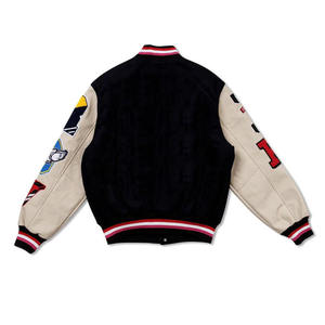Veste OEM à patchs brodés avec logo personnalisé Veste Letterman Manteau de baseball Streetwear en cuir Blouson bombardier universitaire pour hommes - Product Image 2