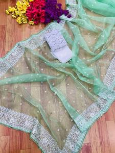 Pure Organza Stof <span class=keywords><strong>Saree</strong></span> Lichtgewicht <span class=keywords><strong>Transparant</strong></span> <span class=keywords><strong>Saree</strong></span> Feestkleding Vrijetijdskleding Functie Draag Traditionele <span class=keywords><strong>Saree</strong></span> - Product Image 6