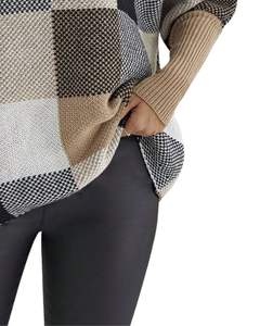 Suéter de Cuello Alto a Cuadros Beige, Marrón, Negro y Blanco para Mujer, Suéter de Punto de Invierno de Manga Larga, Informal, de Moda - Product Image 6