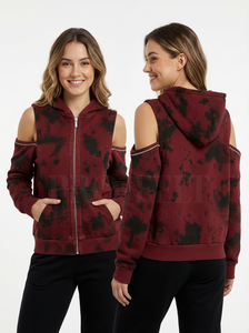 Sudadera con Capucha Moderna y a la Moda, con Cierre y Hombros Descubiertos, Estilo Lavado, para Mujer, Chaqueta Informal, Suave y Cómoda - Product Image 3