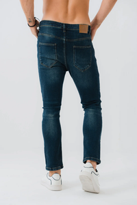 Los pantalones vaqueros de mezclilla de color azul lavado medio más populares para hombre, pantalones vaqueros ajustados con cierre de botón de estilo recto - Product Image 2