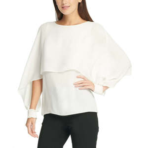 Top in chiffon bianco stile mantella da donna DKNY, motivo a tinta unita vintage, adatto per ufficio e feste, disponibile nelle taglie M, XL, XXL - Product Image 1