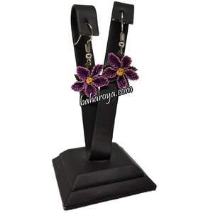 İğne Oyası Kır Çiçeği Küpe Sallantılı Mürdüm-Boucles d'oreilles mode Pembe - Product Image 1