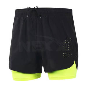 Men's New Design Double <b>Layer</b> Fitness Shorts Breathable Eco-Friendly Quick Dry Lightweight Solid Pattern High Street Style <b>Mid</b> - Product Image 2