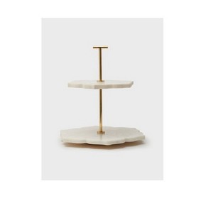 Support à gâteau en marbre à 2 niveaux Couleur or blanc Petit support à gâteau en marbre et métal durable de haute qualité en gros - Product Image 2