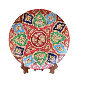 Assiette en bois peinte à la main de bel art, assiette en bois peinte à la main en gros, assiette en bois d'art culturel - Product Image 3