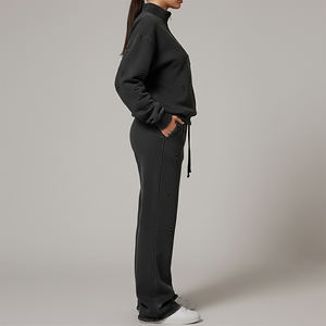 Pantalon de survêtement évasé pour femme, coupe régulière, 100% coton, molleton 400g, uni, brodé, quart de zip, style streetwear, hiver, sur mesure - Product Image 6