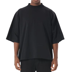 เสื้อยืดทรงบ็อกซี่ สตรีทแวร์ ผ้าฝ้าย 100% สำหรับผู้ชาย ทรงครอป หนานุ่ม ไม่มีลาย คอเต่า ทรงโอเวอร์ไซส์ - Product Image 4