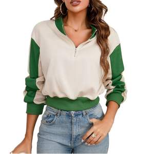 Women's New Fashion Comfortable Half <b>Zipper</b> Hoodie High Quality Knitted Long Sleeved Loose Fit Stand Collar Color Contrast for - Product Image 1