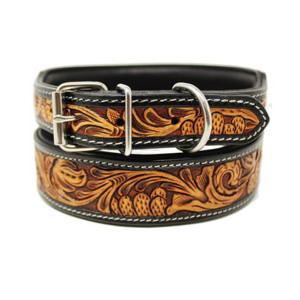 Meilleur collier de chien en cuir de vache de qualité gravé à la main Floral déco plume matériel en acier inoxydable Style occidental rembourré outillé - Product Image 1