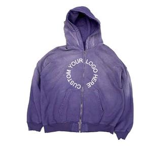 Men Zipper Hoodies Washed Warm Custom <b>Purple</b> Dyed 360GSM Men's Hoodie Oversized Heavyweight Zipper Hoodies - Product Image 2
