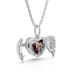 Collier personnalisé Jeulia en argent sterling avec ailes d'ange ouvrables et cœur pour photo, serti de pierres, cadeau d'anniversaire - Product Image 2