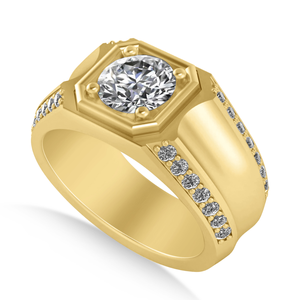 1.5 Carat Forme Ronde Lab Diamant Prong Setting Solitaire Bague de Mariage VVS VS Clarté EF Couleur en Or Jaune 10K pour Homme - Product Image 1