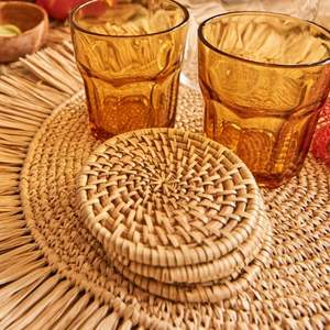 Handwoven Rattan Round <b>Coasters</b> with Holder Pottery Insulated Heat <b>Woven</b> Placemats Eco-Friendly <b>Coaster</b> Set - Product Image 6