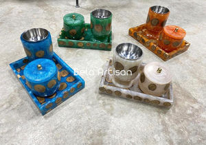 Juego de 3 bandejas con incrustaciones de resina para accesorios de quemador Bakhoor Set caja de regalo Mabkhara Box Mubkhar Jar Tray Bela artesanal madera hecha a mano - Product Image 2