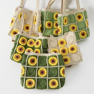 Mochila de Ganchillo a la Moda con Forro de Algodón, Dos Correas, Cierre Abierto, Diseño de Girasoles, para Viajes a Zonas Turísticas - Bolso de Hombro Unisex - Product Image 4