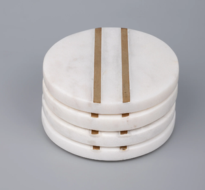 Posavasos de mármol Protección personalizada Línea de latón Posavasos de piedra blanca Posavasos de mármol para el hogar Cantidades a granel Precio barato - Product Image 1