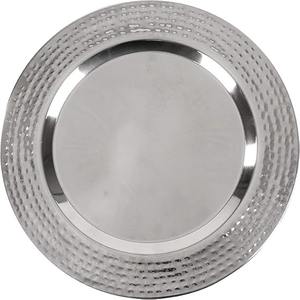 Assiette de chargeur en acier inoxydable à bord martelé Assiettes de chargeur rondes en argent de 13 pouces avec bord texturé - Product Image 1