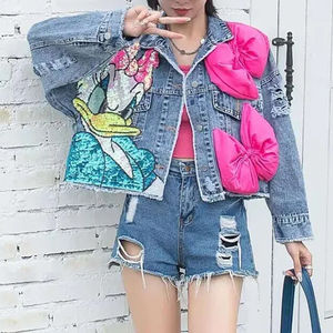 STITCHMODE High Quality Standard Washed Button Jeans <b>Material</b> Distressed Winter Breathable Women's <b>Denim</b> Jacket - Product Image 1