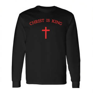 Camiseta de Manga Larga con Cruz, Cristo es Rey, Camiseta Cristiana para Creyentes, Producto Promocional - Product Image 3