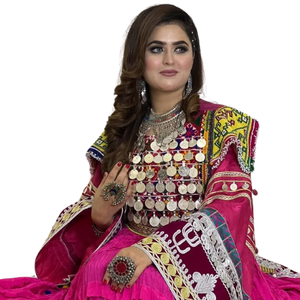 2024 conceptions personnalisées robes Vintage de Style afghan pour les femmes couleur rose à la main robe de mariée traditionnelle indienne et pakistanaise - Product Image 6