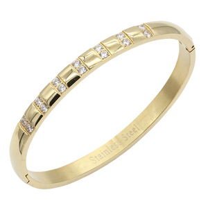 <b>Diamond</b> <b>Bracelet</b> Stainless Steel Gold Plated Hinged <b>Bangle</b> Women's Classic Everyday Wear Synthetic Lab Grown <b>Diamonds</b> - Product Image 3