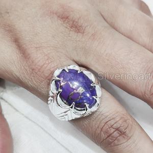 Anillo de exportación para hombre, piedra preciosa turquesa de cobre púrpura Natural, anillo de piedra natal de diciembre, joyería fina árabe, anillo de Plata de Ley 925 - Product Image 4
